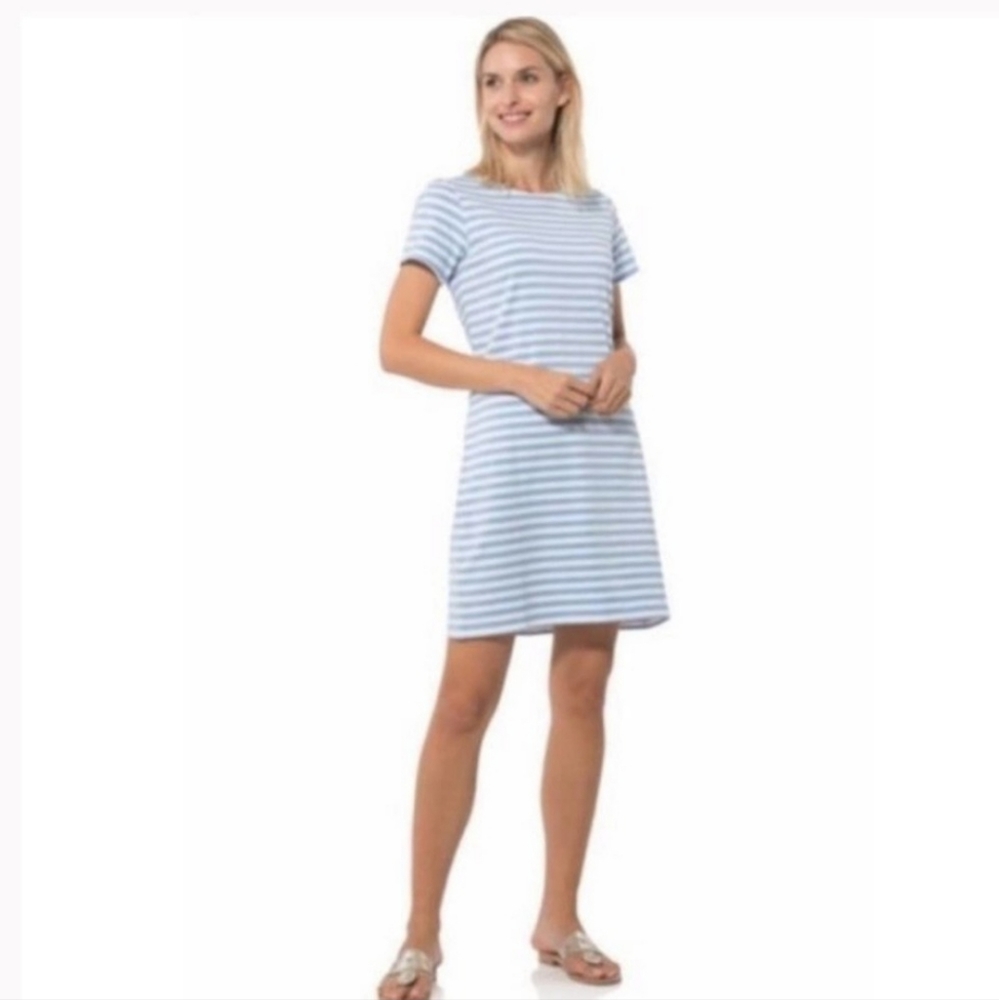 Sail To Sable Hydrangea White Striped Tee Dress Small